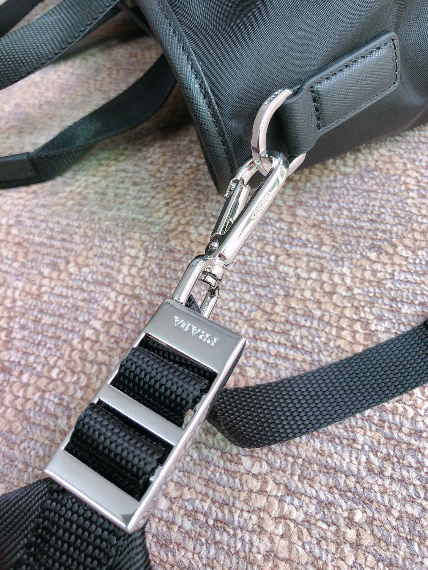 TOTE BAG 38 IN BLACK RE-NYLON AND SAFFIANO LEATHER TRIM mysite