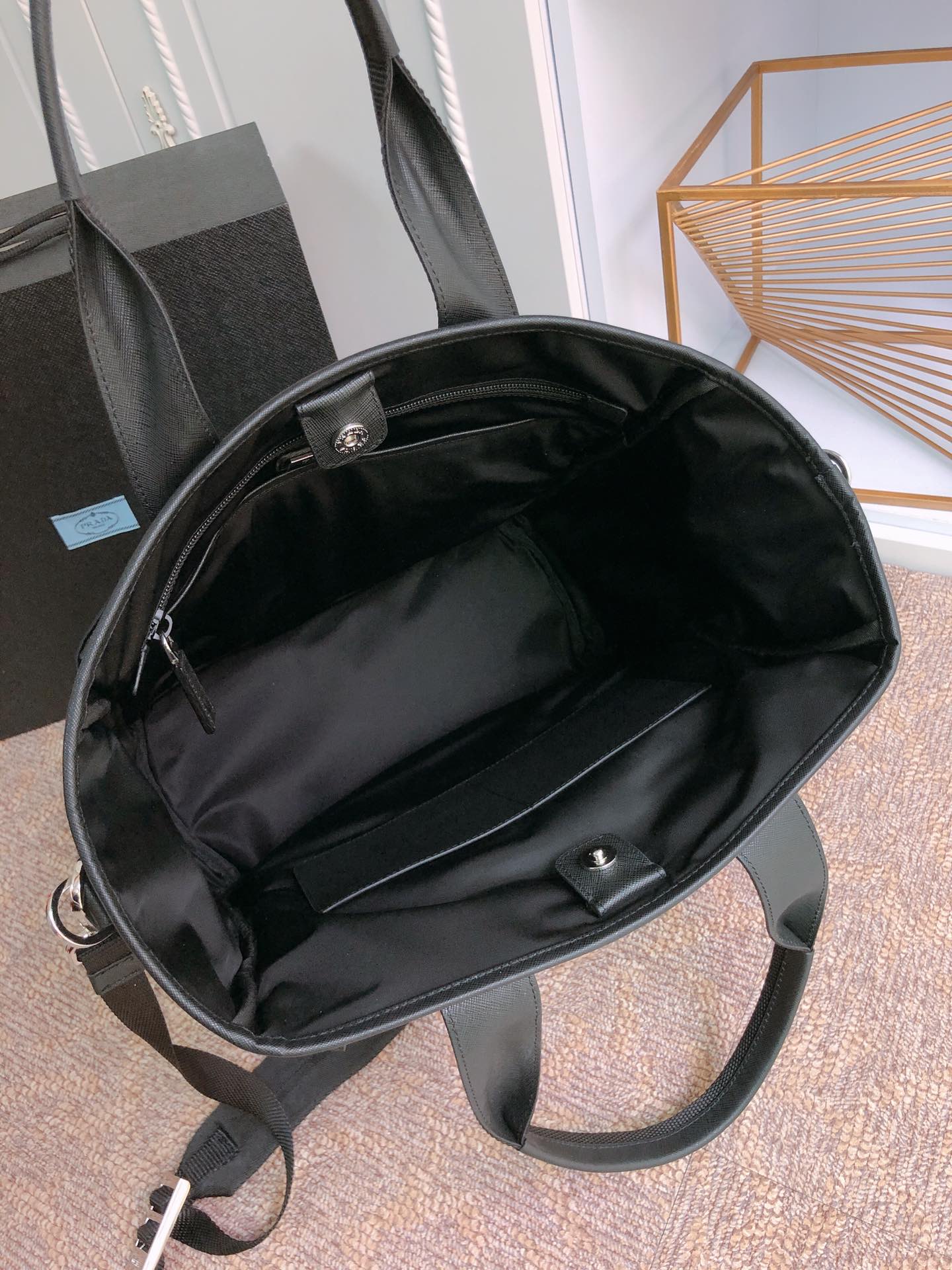 TOTE BAG 38 IN BLACK RE-NYLON AND SAFFIANO LEATHER TRIM mysite