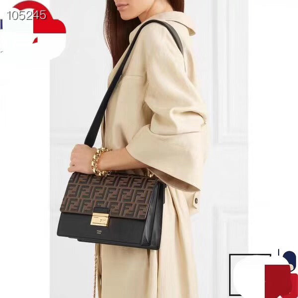 FENDI KANI 26 BAG IN BLACK MIX CHOCOLATE BROWN FFF CALFSKIN WITH GOLD HARDWARE mysite