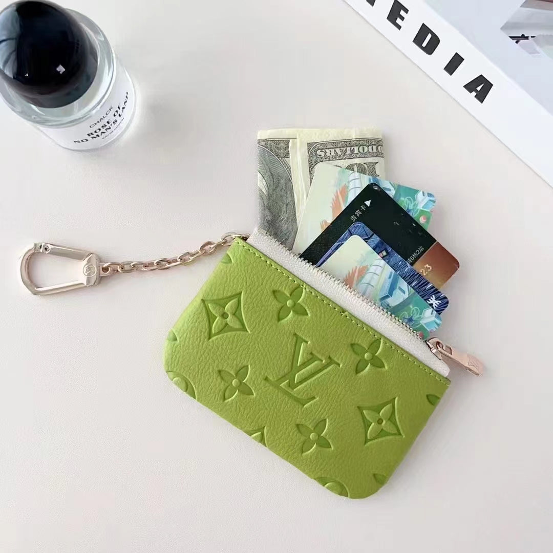 Colorful LV-Inspired Embossed Coin Pouch Collection with Chain Clip-s mysite