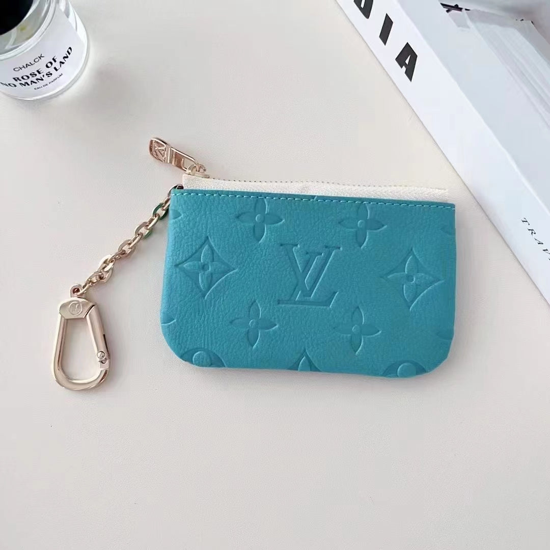 Colorful LV-Inspired Embossed Coin Pouch Collection with Chain Clip-s mysite