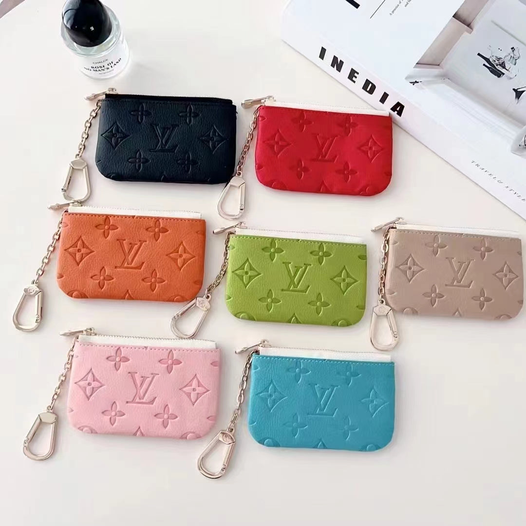 Colorful LV-Inspired Embossed Coin Pouch Collection with Chain Clip-s mysite
