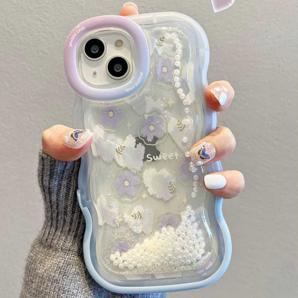 Quicksand Pearl Flower With Bracket For iPhone Case mysite