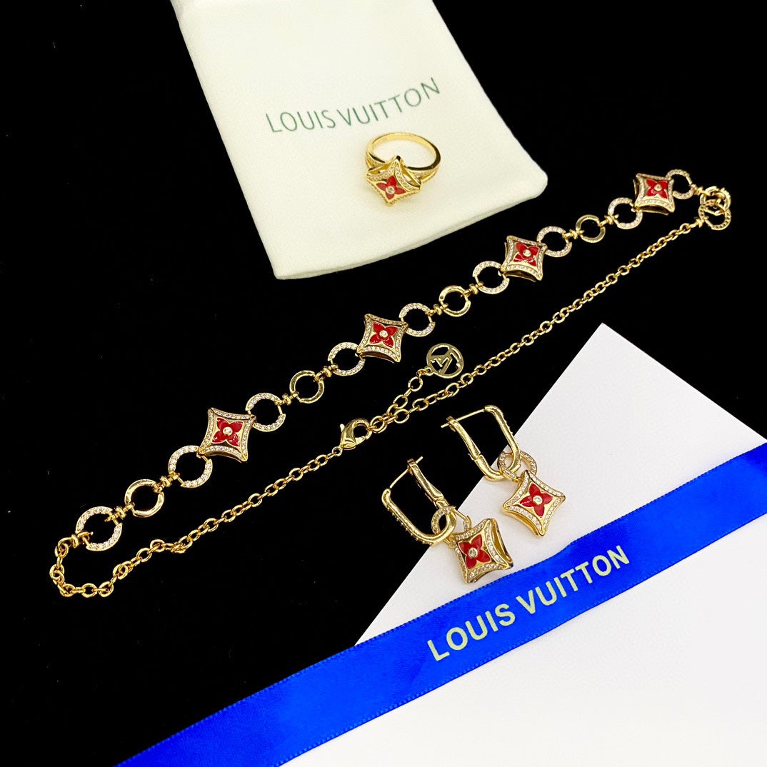 Diamond Red Clover Flower Jewelry Sets-s mysite