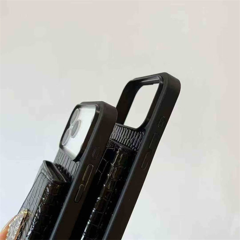 Elegant Prada Apple Phone Case with Card Holder For iPhone 17 / 16 / 15 / 14s mysite