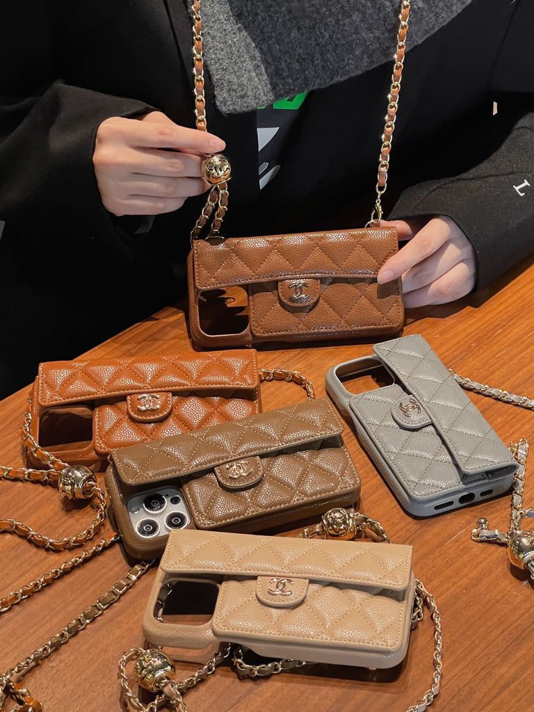 Chanel Genuine Leather Wallet Leather Crossbody Bag Phone Case For iPhone 17 / 16 / 15 / 14s mysite
