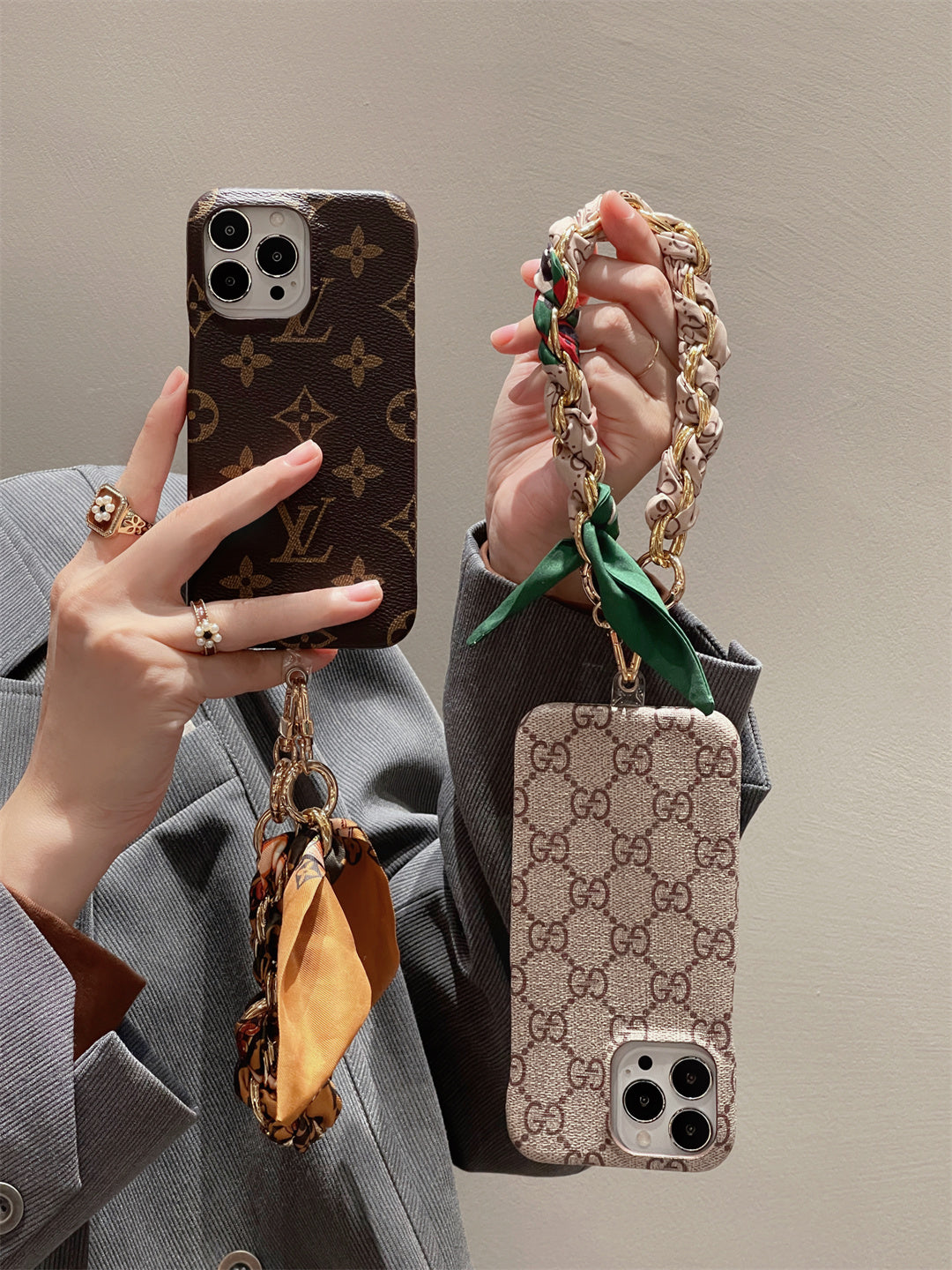 LUXURY CANVAS APPLE IPHONE CASE DETACHABLE SILK SCARF WRISTBANDs mysite