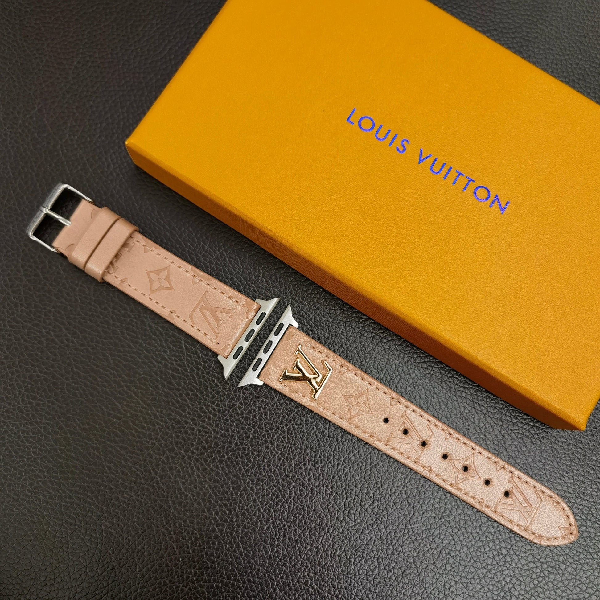 BAND METAL LOGO 3D EMBOSSED MONOGRAM LEATHER APPLE WATCHs-1 mysite