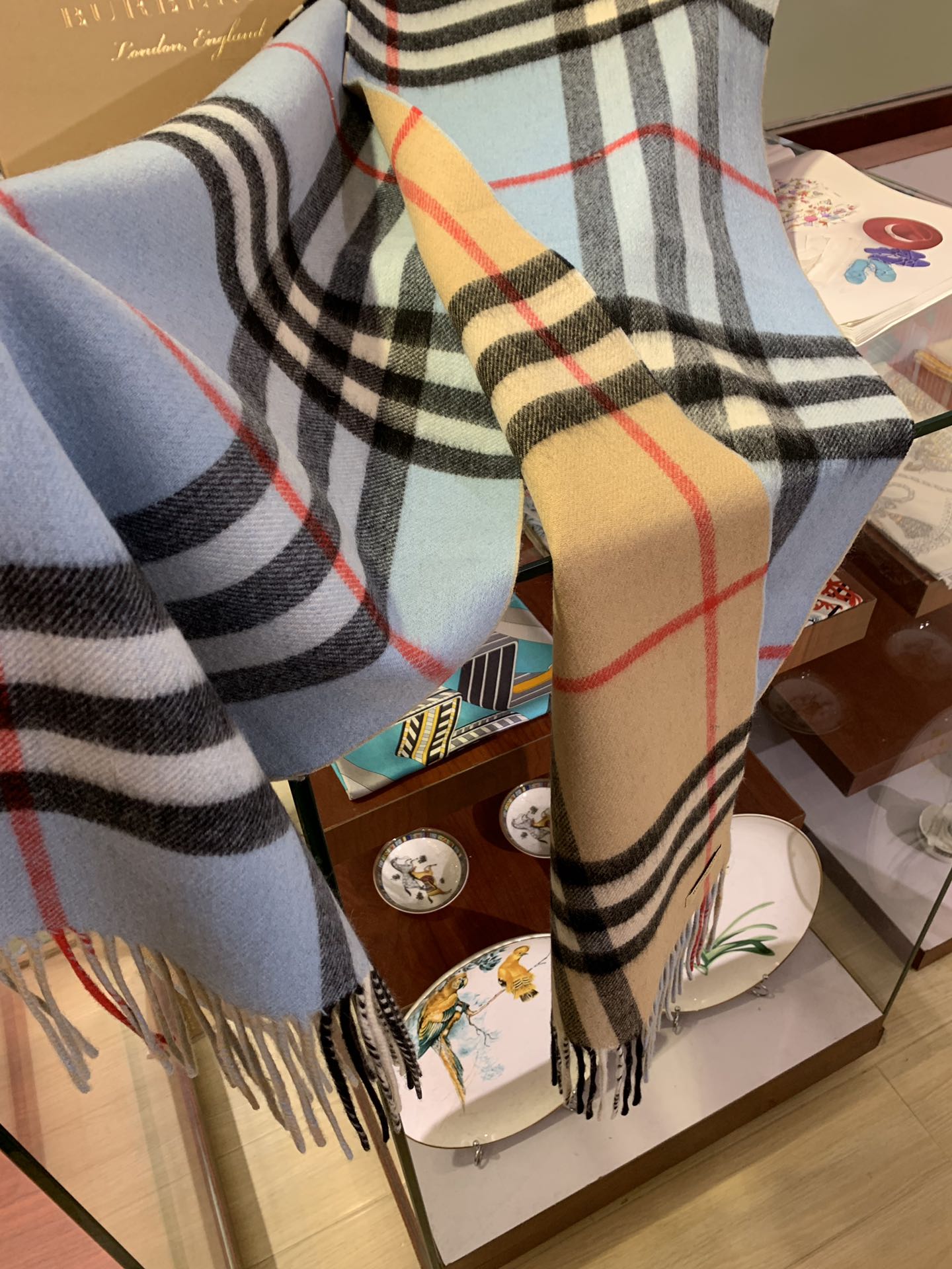 LONG SCARF 250 CM IN SKY BLUE AND BEIGE CASHMERE 410472 mysite