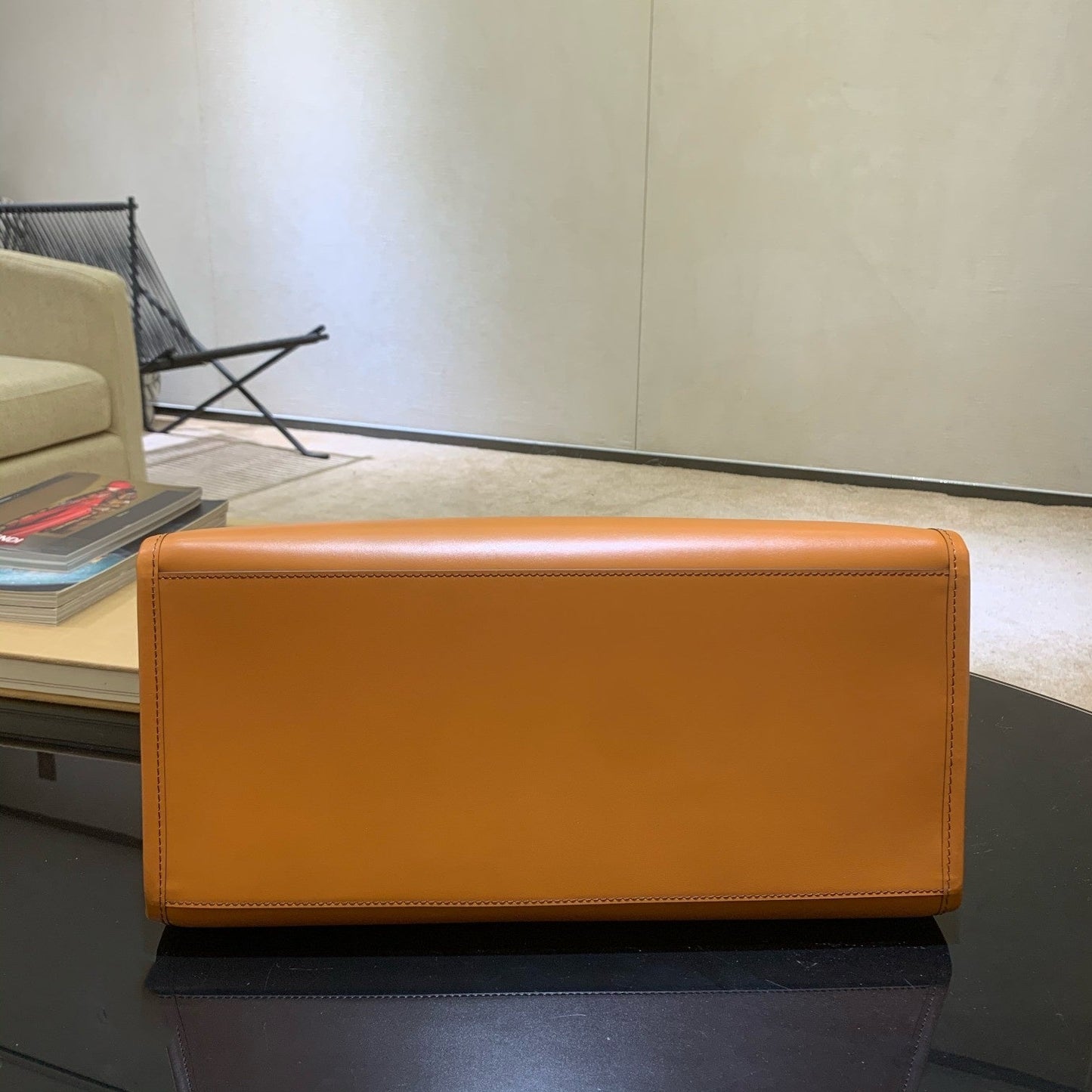 SHINE 40 TOTE BAG IN CARROT ORANGE EMBOSSED CALFSKIN mysite