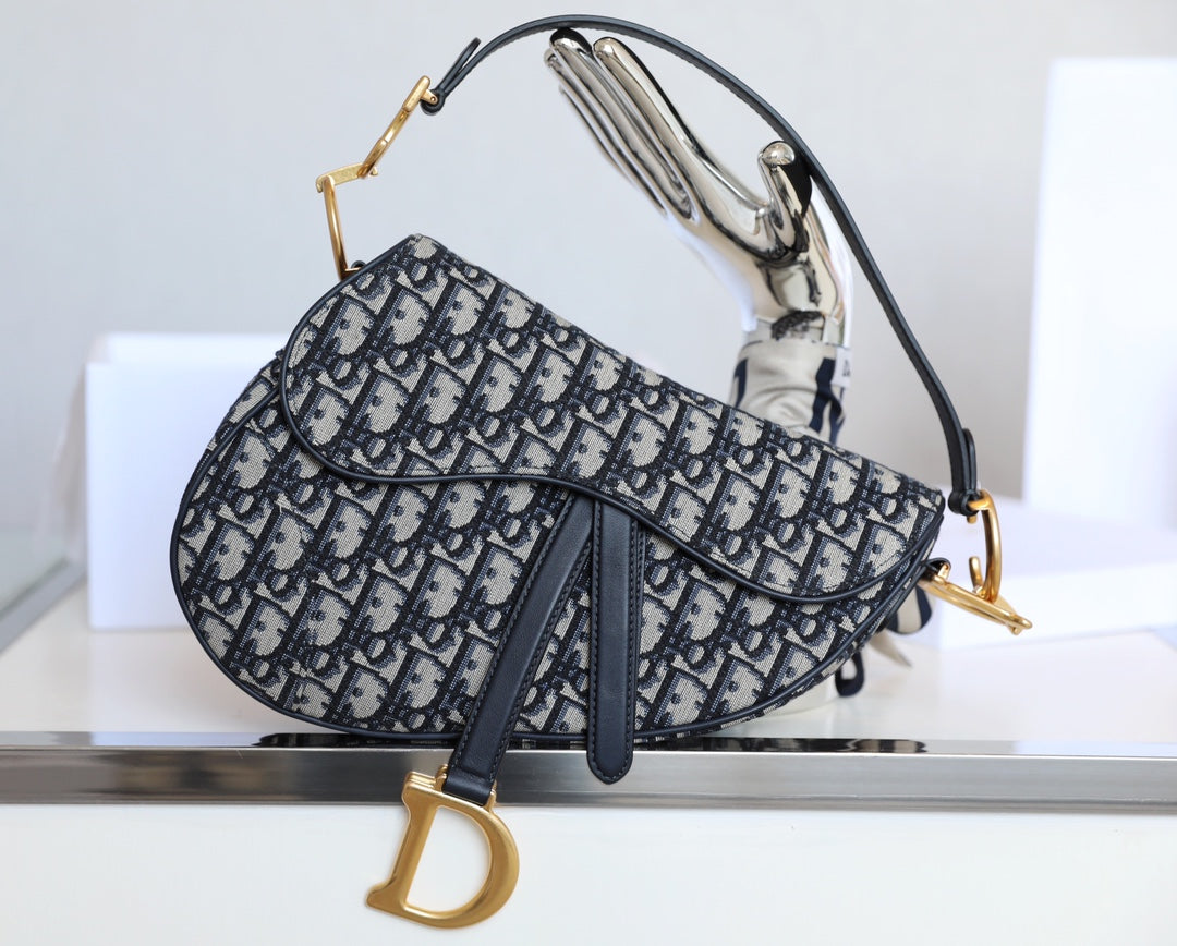 CD Blue Dior Oblique Jacquard Bag Canvas Cowhide mysite