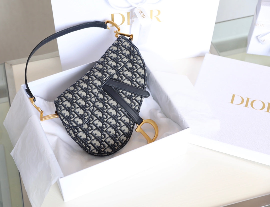 CD Blue Dior Oblique Jacquard Bag Canvas Cowhide mysite