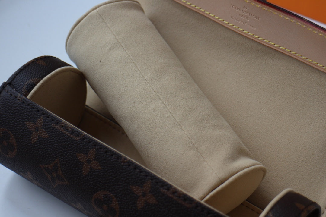 LV M47530 3 Watch Case Brown Beige Monogram Canvas & Cowhide HW mysite