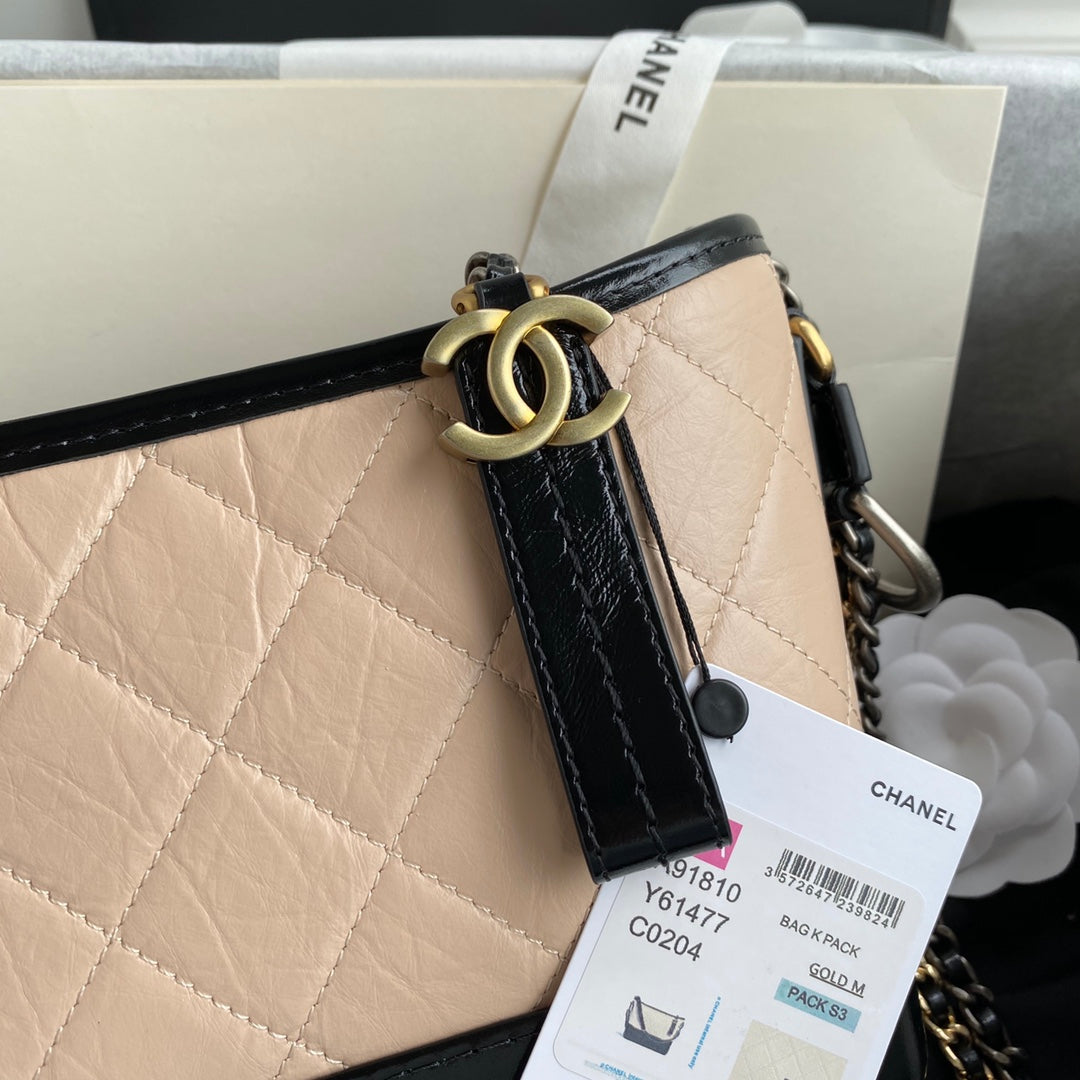 CC GABRIELLE SMALL 20CM  HOBO BAG BEIGE BLACK CALFSKIN mysite