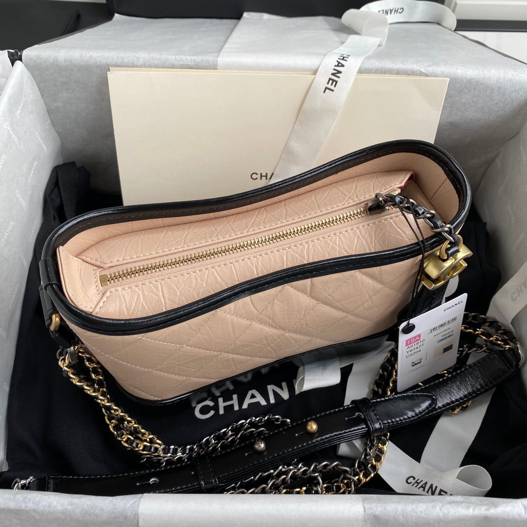 CC GABRIELLE SMALL 20CM  HOBO BAG BEIGE BLACK CALFSKIN mysite