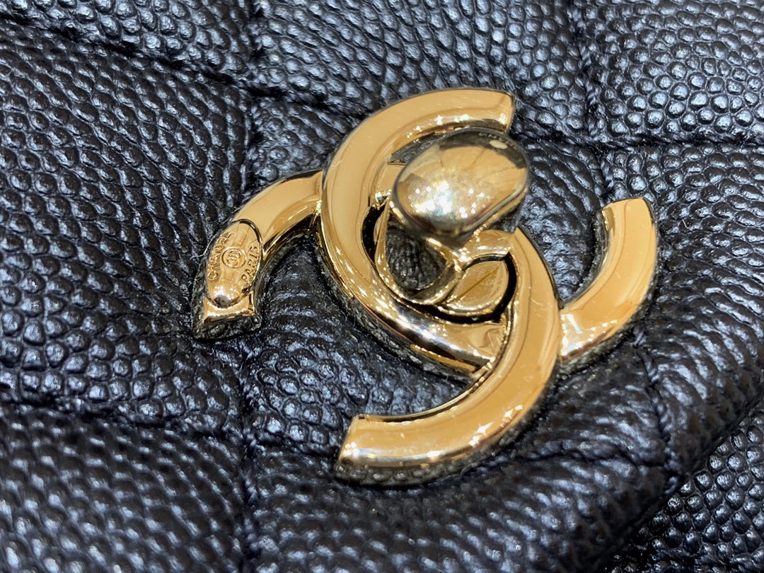 CC 24K Coco Hanle Mini 19cm Black Red Grained Calfskin Gold Hardware mysite