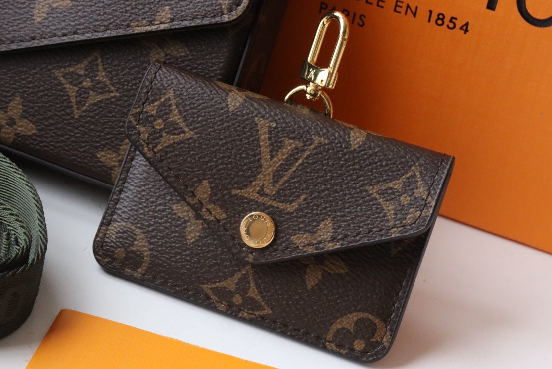 LV Felicie Strap & Go Brown Dark Green Monogram Canvas GHW mysite