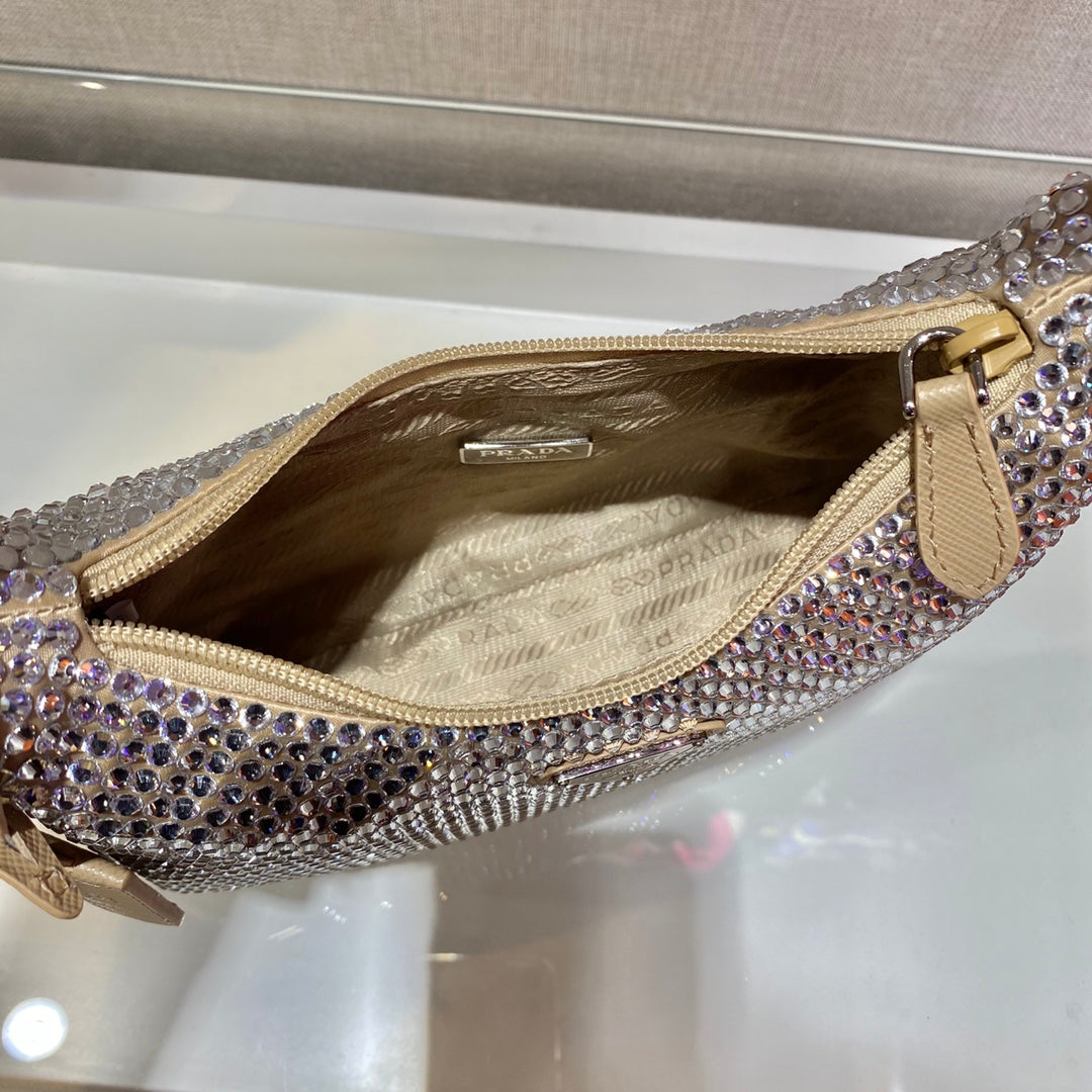 SPARKLING HOBO BAG 23 IN BEIGE NYLON ATTACHED FULLY CRYSTALS mysite