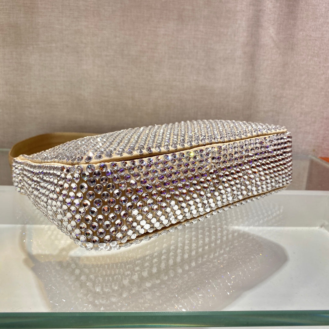 SPARKLING HOBO BAG 23 IN BEIGE NYLON ATTACHED FULLY CRYSTALS mysite