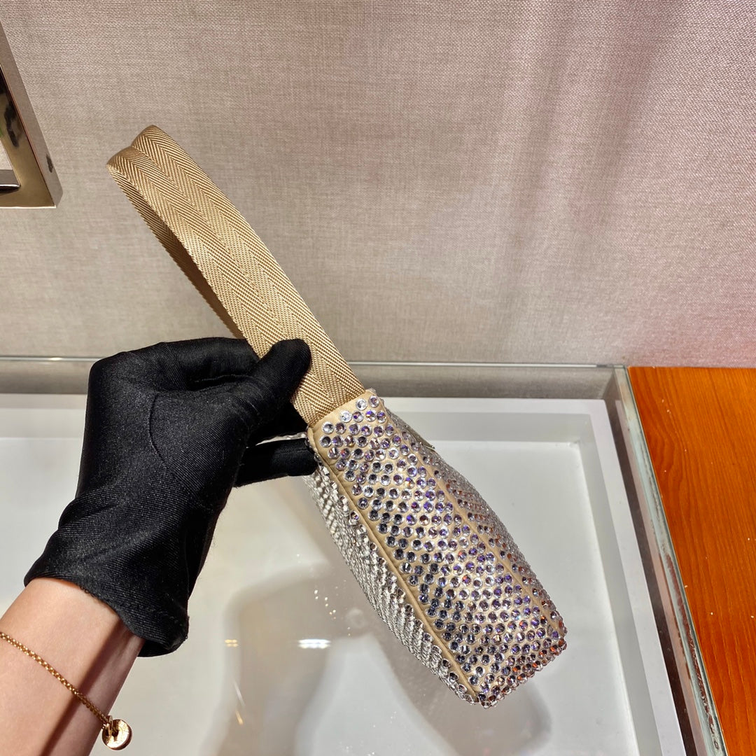 SPARKLING HOBO BAG 23 IN BEIGE NYLON ATTACHED FULLY CRYSTALS mysite