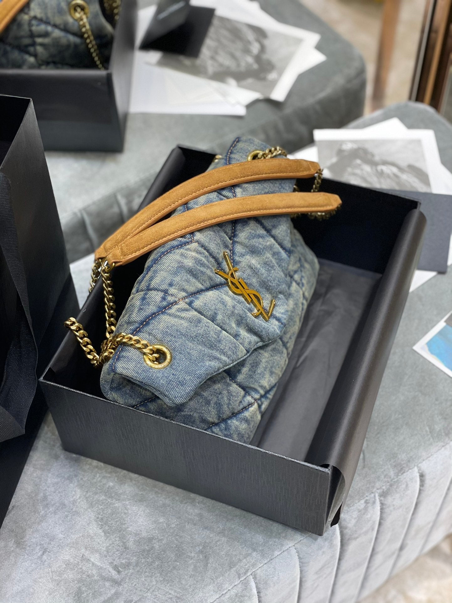 LOULOU PUFFER SMALL 29CM RODEO BLUE SUEDE DENIM mysite