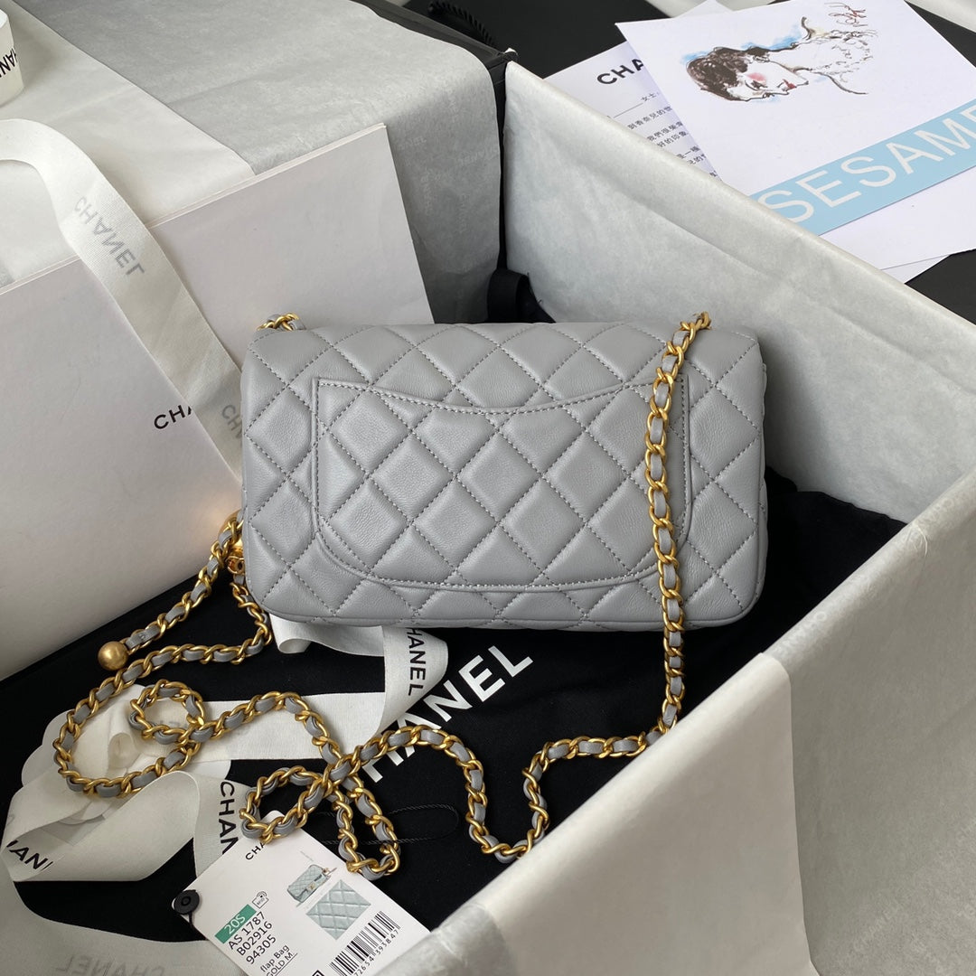 Classic Mini Flap Bag 20cm Grey Lambskin Gold Hardware mysite