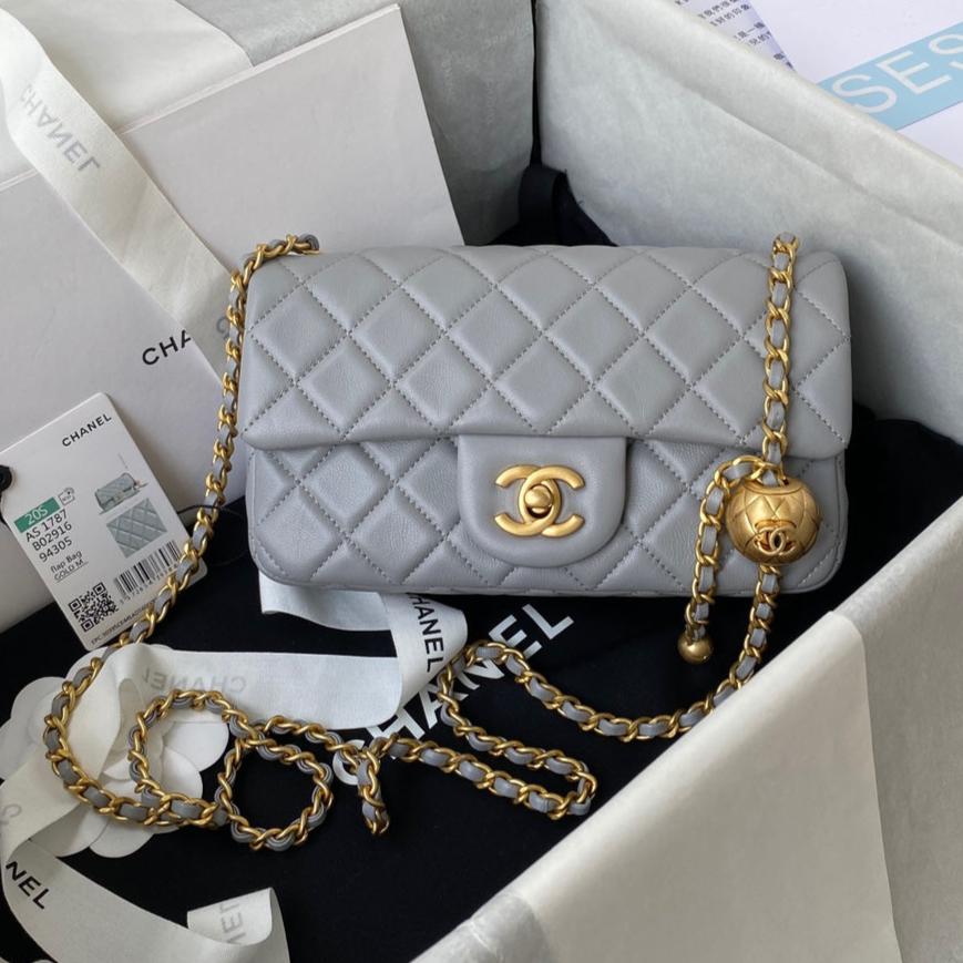 Classic Mini Flap Bag 20cm Grey Lambskin Gold Hardware mysite