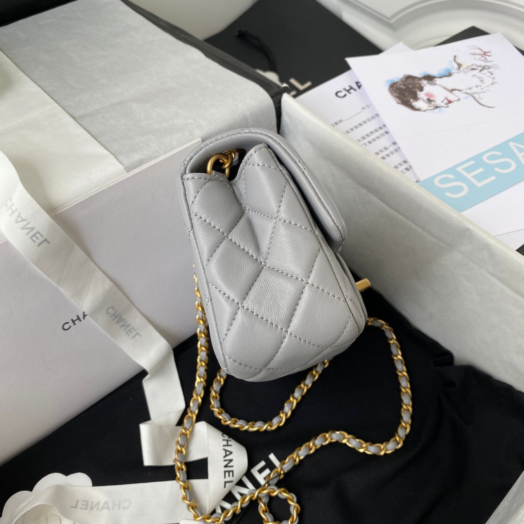 Classic Mini Flap Bag 20cm Grey Lambskin Gold Hardware mysite