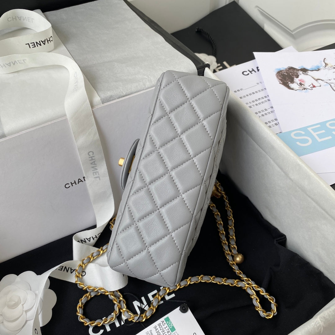 Classic Mini Flap Bag 20cm Grey Lambskin Gold Hardware mysite
