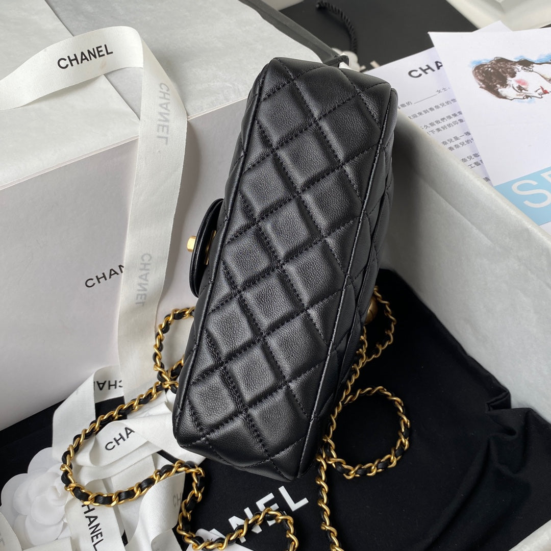 Classic Mini Flap Bag 20cm black lambskin gold hardware mysite