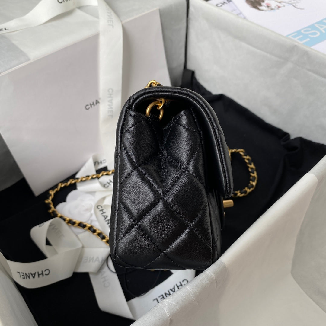 Classic Mini Flap Bag 20cm black lambskin gold hardware mysite