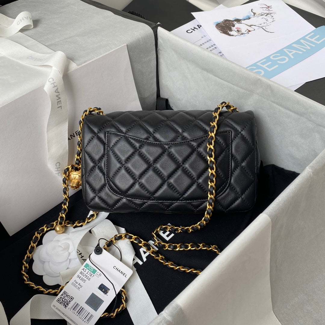 Classic Mini Flap Bag 20cm black lambskin gold hardware mysite