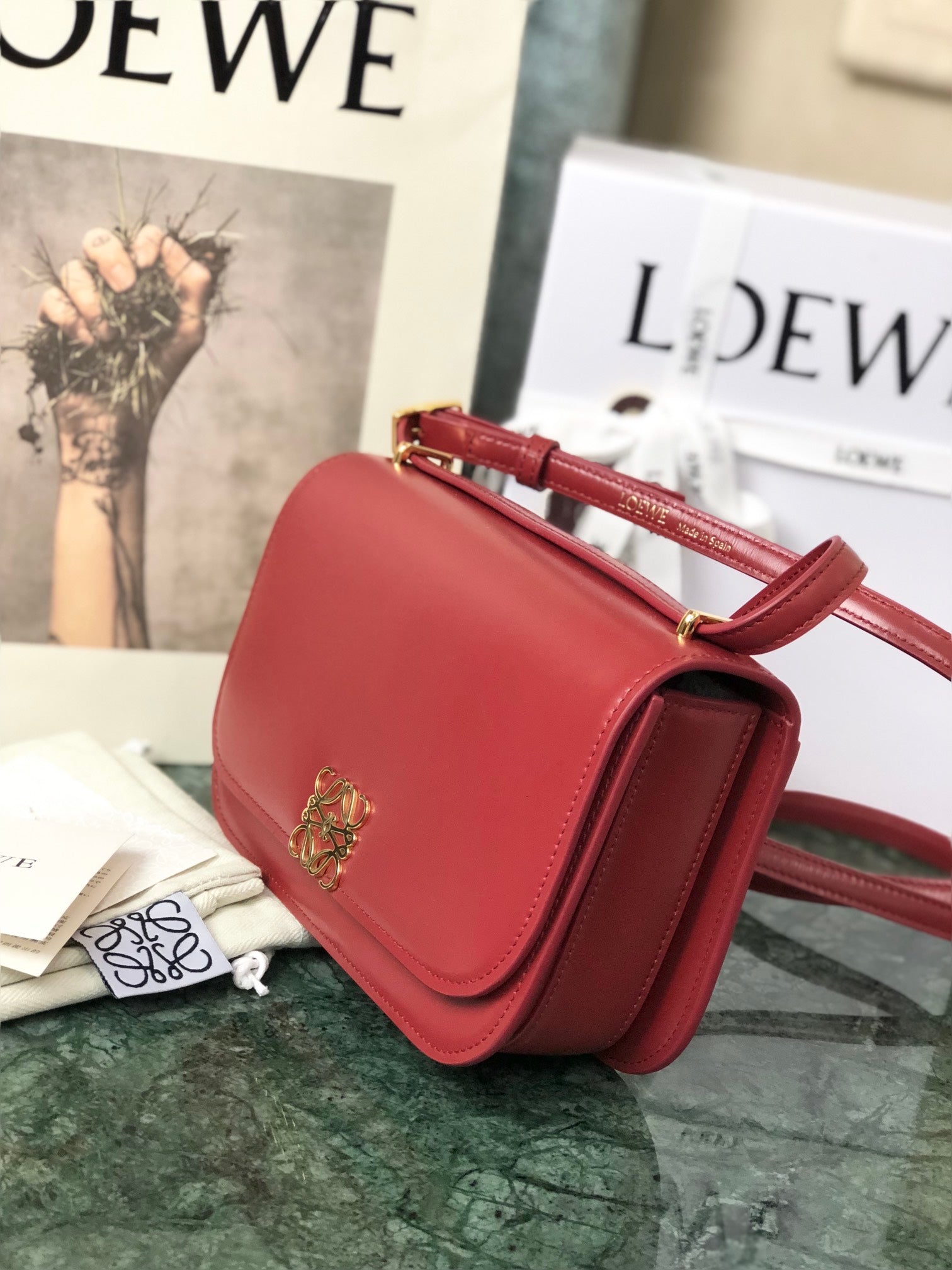LOE GOYA BAG 18 IN CHERRY RED SILK CALFSKIN mysite
