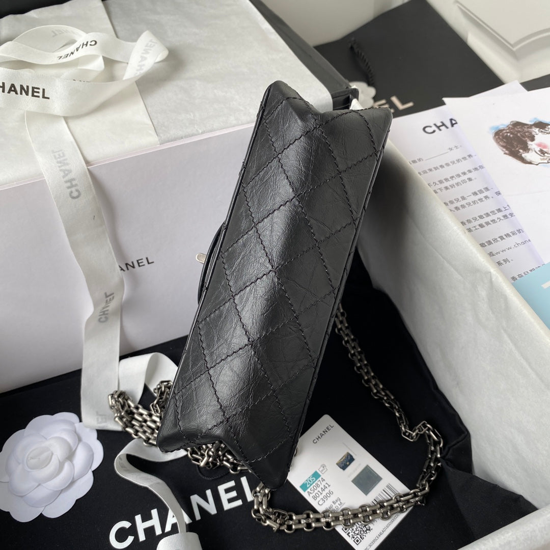 FLAP BAG 20 IN BLACK CALFSKIN SILVER CHAIN mysite