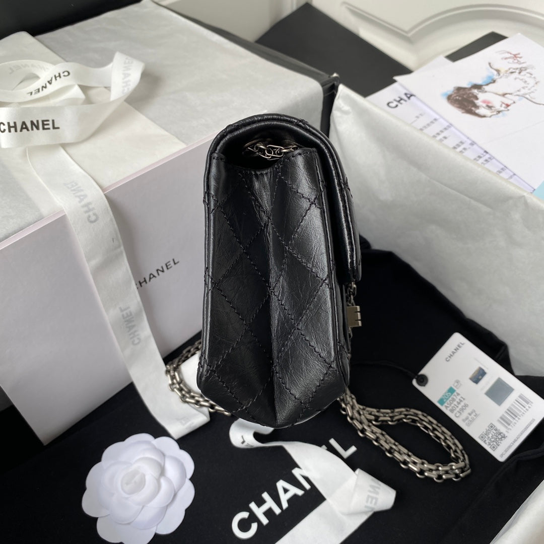 FLAP BAG 20 IN BLACK CALFSKIN SILVER CHAIN mysite