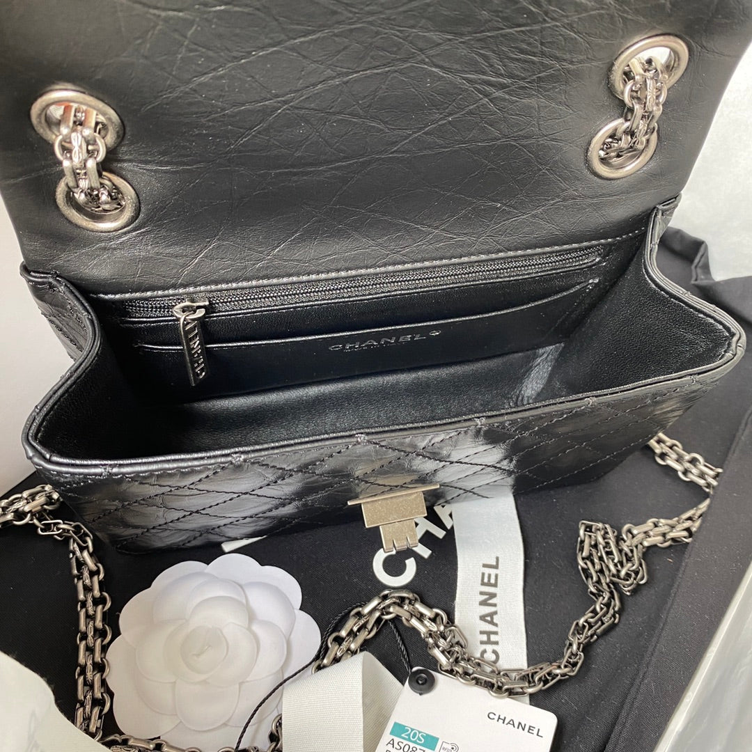 FLAP BAG 20 IN BLACK CALFSKIN SILVER CHAIN mysite