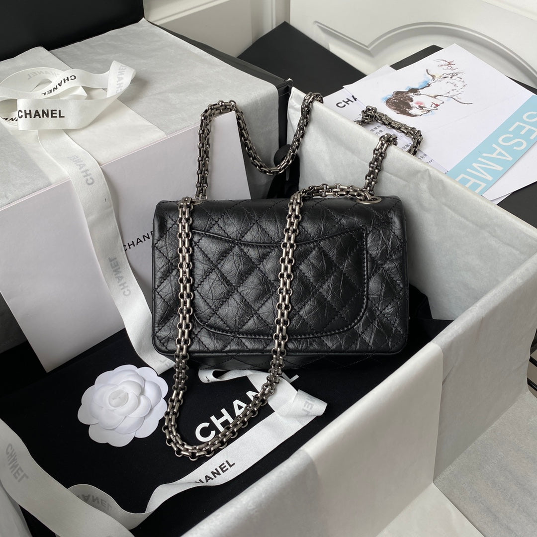FLAP BAG 20 IN BLACK CALFSKIN SILVER CHAIN mysite