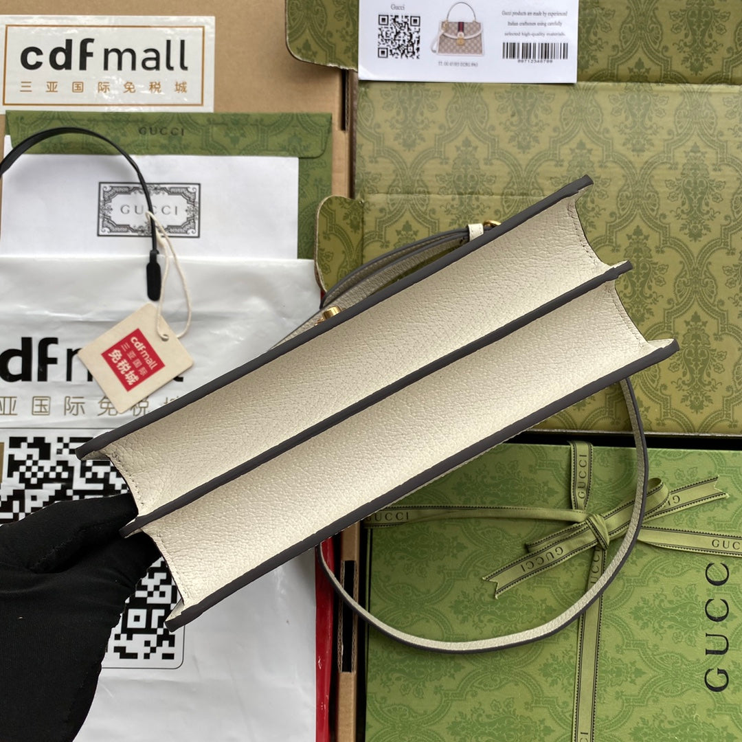 Gucci Ophidia 25cm Bag Ebony White Canvas Leather 239794 mysite