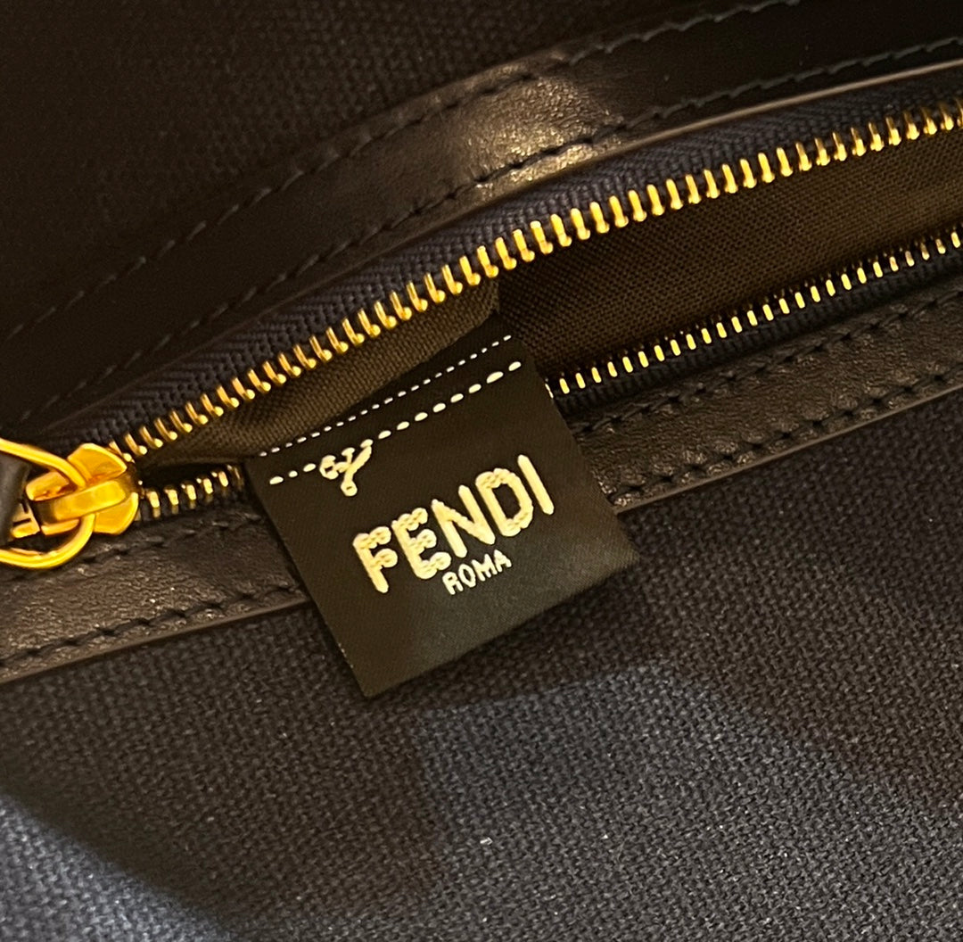 BAGUETTE WITH FF MOTIF 27 IN NAVY BLUE JACQUARD FABRIC GOLD HARDWARE mysite