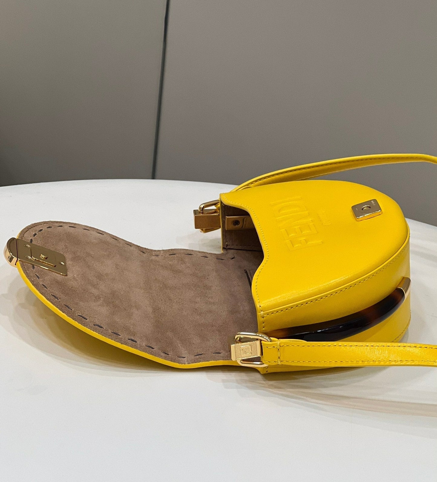 FENDI 19 MOONLIGHT BAG IN SUNFLOWER YELLOW CALFSKIN GOLD HARDWARE mysite