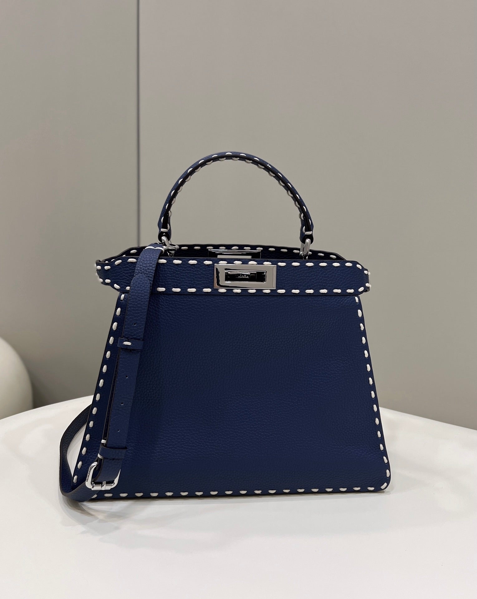 PEEKABOO ISEEU 33 IN NAVY BLUE GRAINED CALFSKIN SILVER HARDWARE mysite