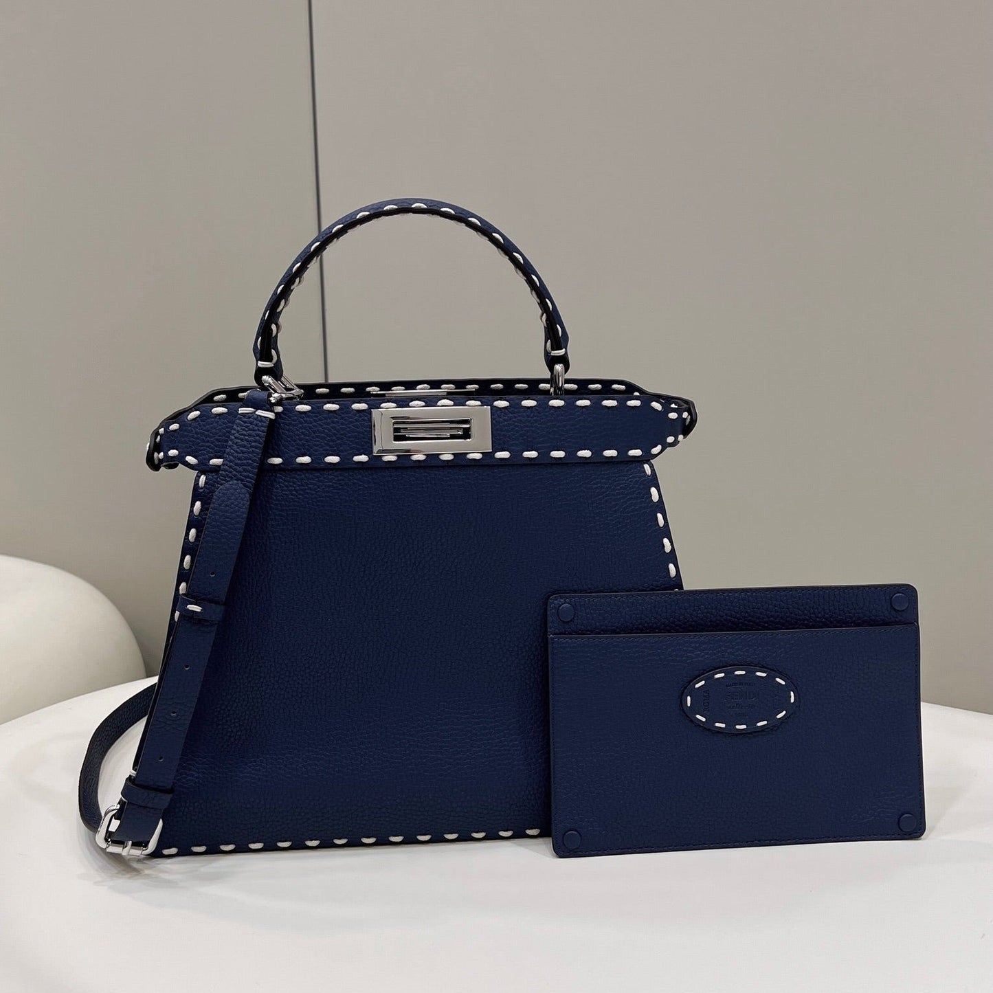 PEEKABOO ISEEU 33 IN NAVY BLUE GRAINED CALFSKIN SILVER HARDWARE mysite