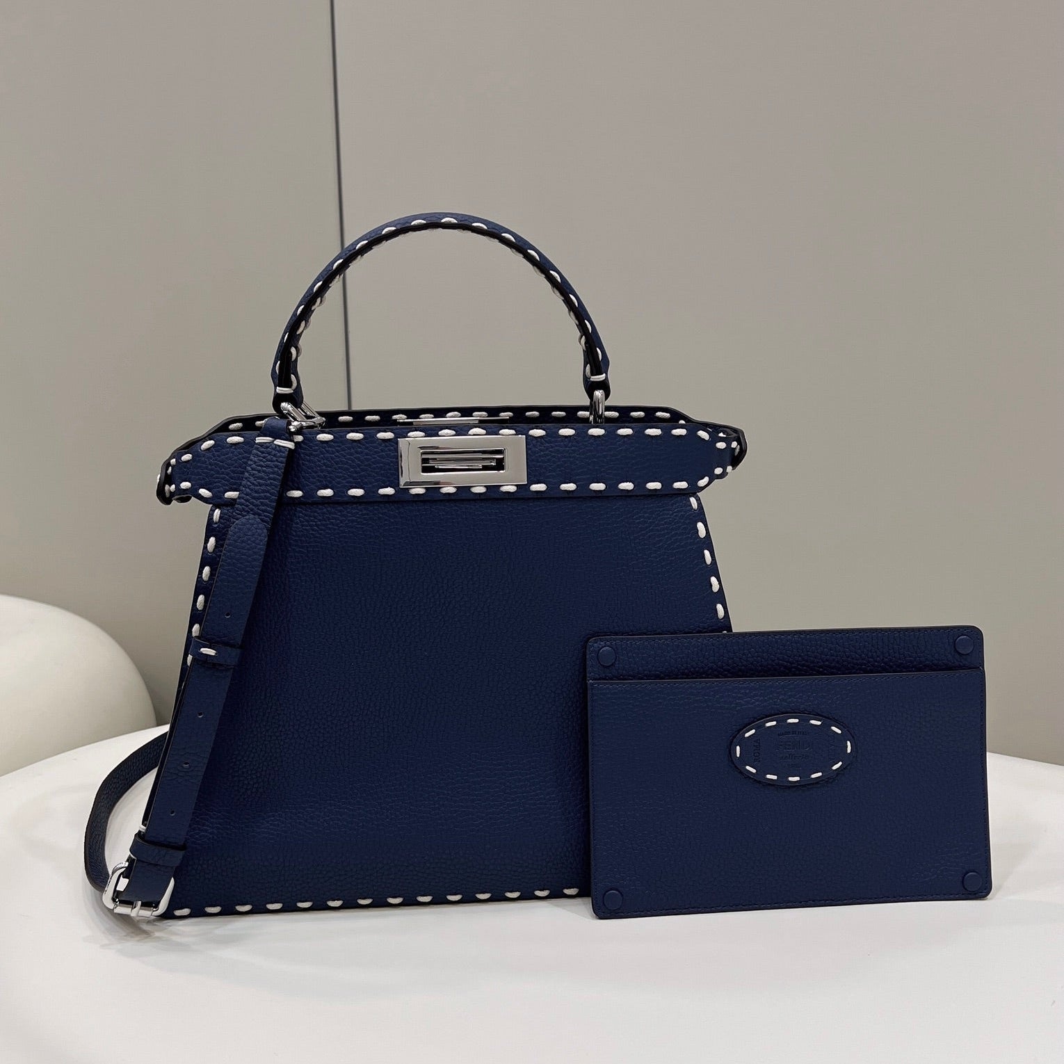 PEEKABOO ISEEU 33 IN NAVY BLUE GRAINED CALFSKIN SILVER HARDWARE mysite
