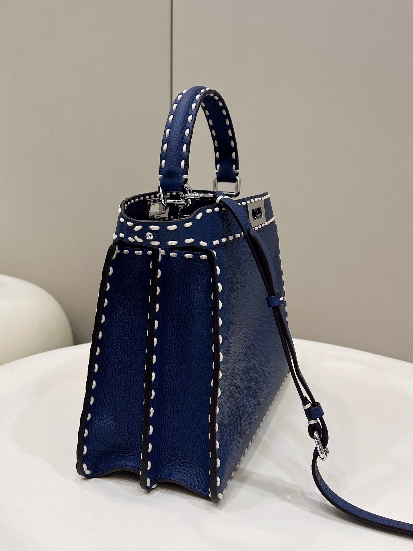 PEEKABOO ISEEU 33 IN NAVY BLUE GRAINED CALFSKIN SILVER HARDWARE mysite