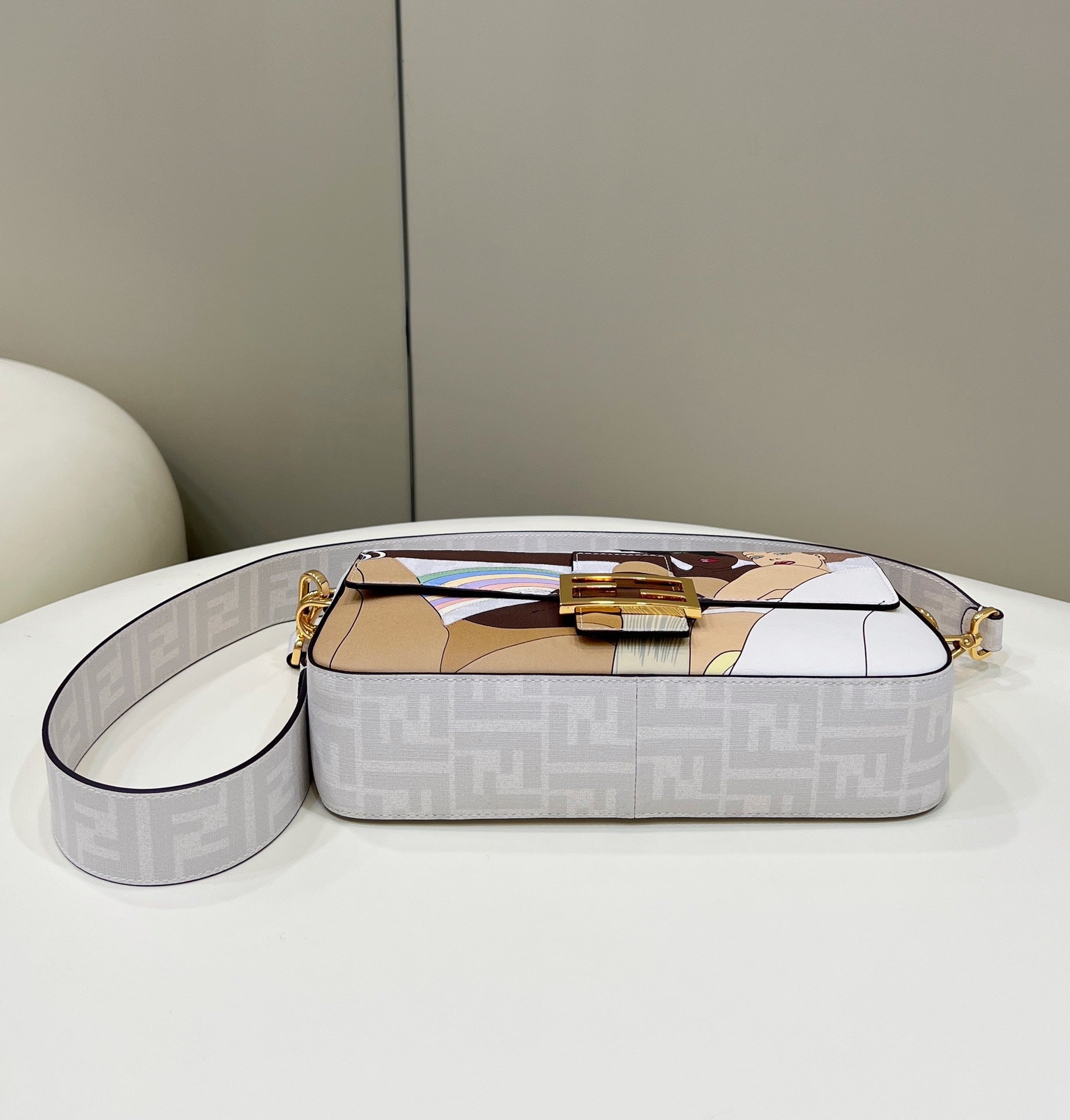 FENDI 27 BAGUETTE BAG IN WHITE CALFSKIN ATTACH STICKER GOLD HARDWARE mysite