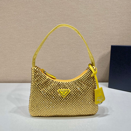 SPARKLING HOBO BAG 23 IN YELLOW NYLON ATTACHED FULLY CRYSTALS mysite