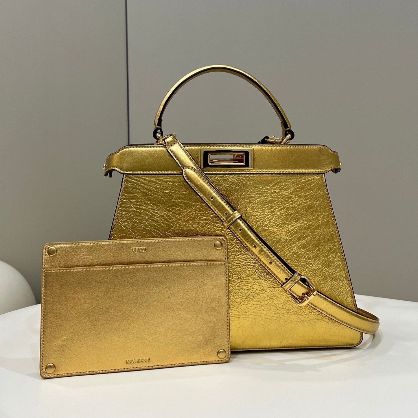PEEKABOO ISEEU 33 IN GOLD METALLIC CALFSKIN GOLD HARDWARE mysite