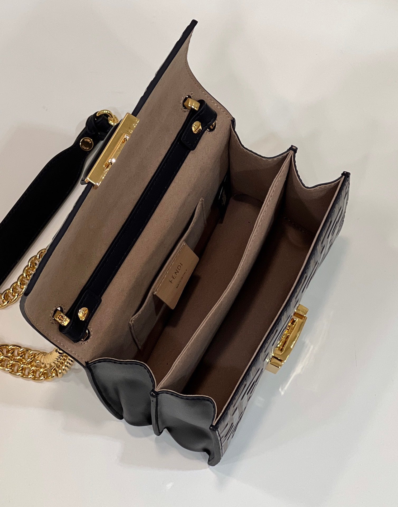 FENDI KANI 19 BAG IN BLACK MIX CHOCOLATE BROWN CALFSKIN WITH GOLD HARDWARE mysite