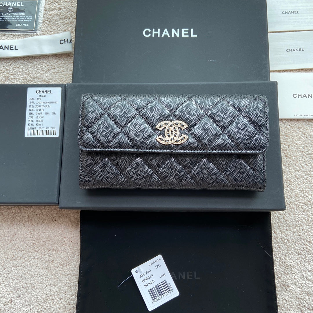CC Classic Long Wallet 19cm Black Grained Calfskin mysite