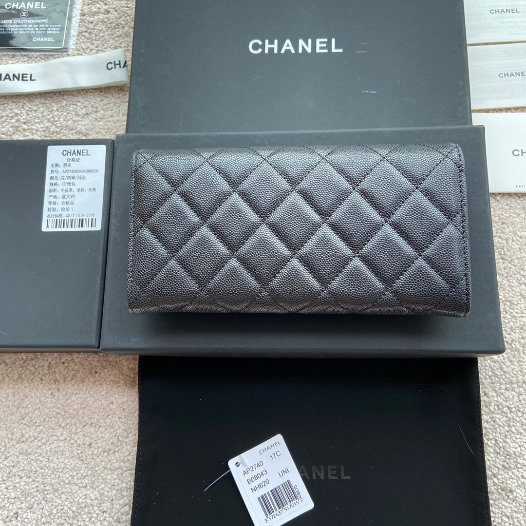 CC Classic Long Wallet 19cm Black Grained Calfskin mysite